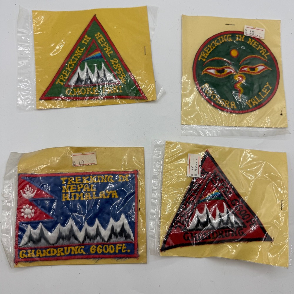 Vintage Trekking in Nepal Himalaya Souvenir Patches Pokhara Ghandrung Set of 4